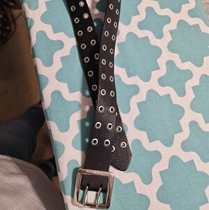 Black Faux Leather Double Grommet Belt Max 35"